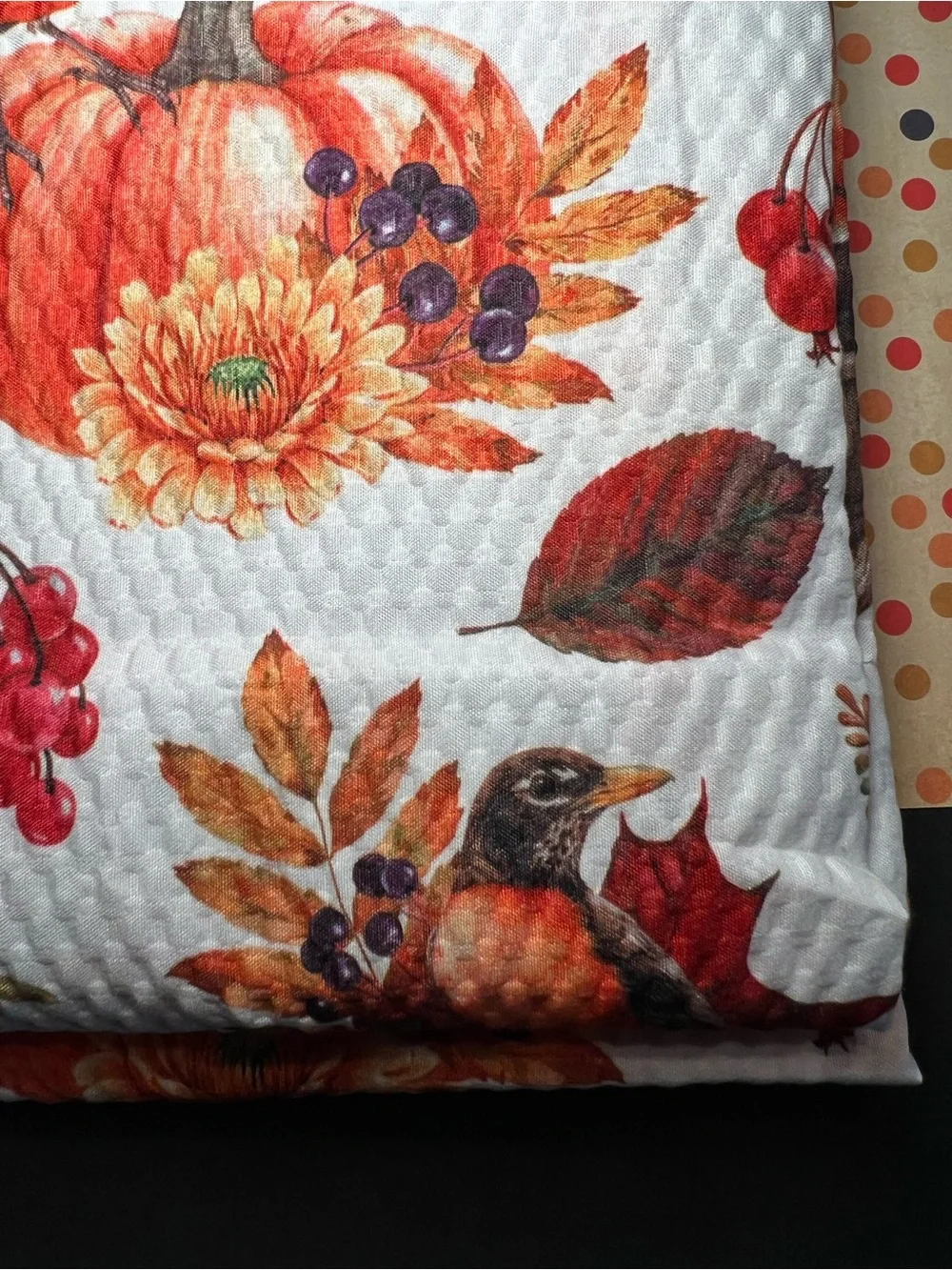 Autumn Birdhouse Textured Fabric Shower Curtain Birds Pumpkins Leaves Wreath